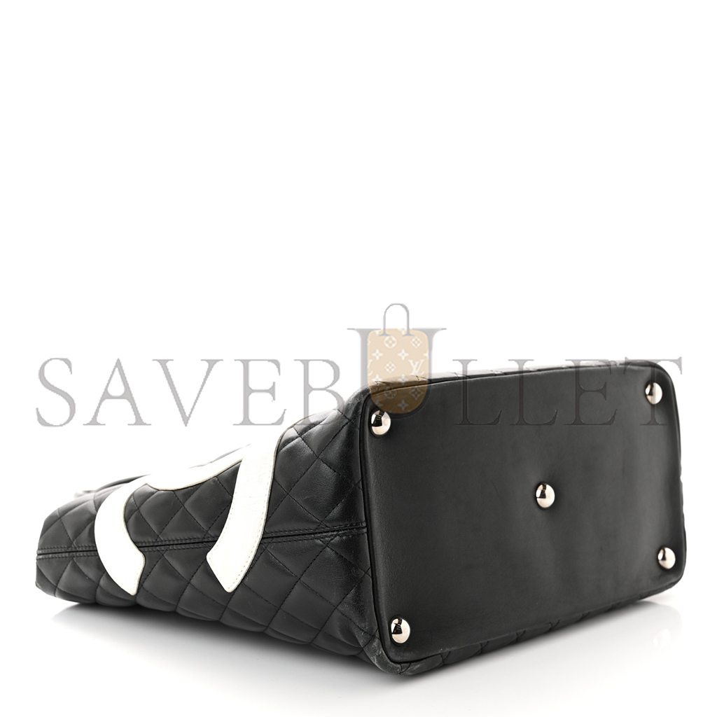 CHANEL CALFSKIN QUILTED LARGE CAMBON TOTE BLACK WHITE (30*25*15cm)
